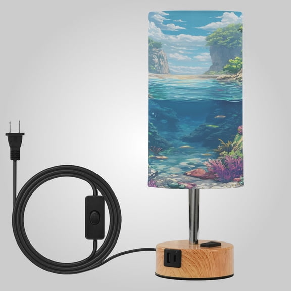 Touch-Control 3-Color Desk Lamp with Plug  Energy-Saving LED + 3 Simultaneous Charging Ports Sunlit Underwater Seascape Wall Art
