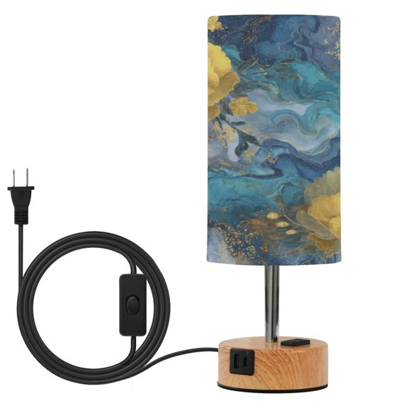 Touch-Control 3-Color Desk Lamp with Plug – Energy-Saving LED + 3 Simultaneous Charging Ports Swirling Water and Yellow Flowers