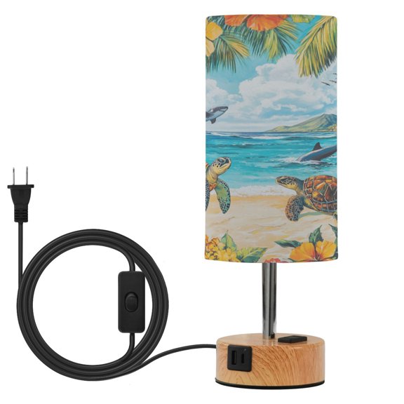 Touch-Control 3-Color Desk Lamp with Plug Energy-Saving LED + 3 Simultaneous Charging Ports Traditional Hawaiian Totems