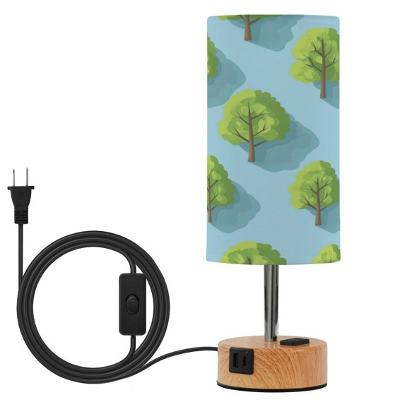 Touch-Control 3-Color Desk Lamp with Plug – Energy-Saving LED + 3 Simultaneous Charging Ports Trees on A Blue Background