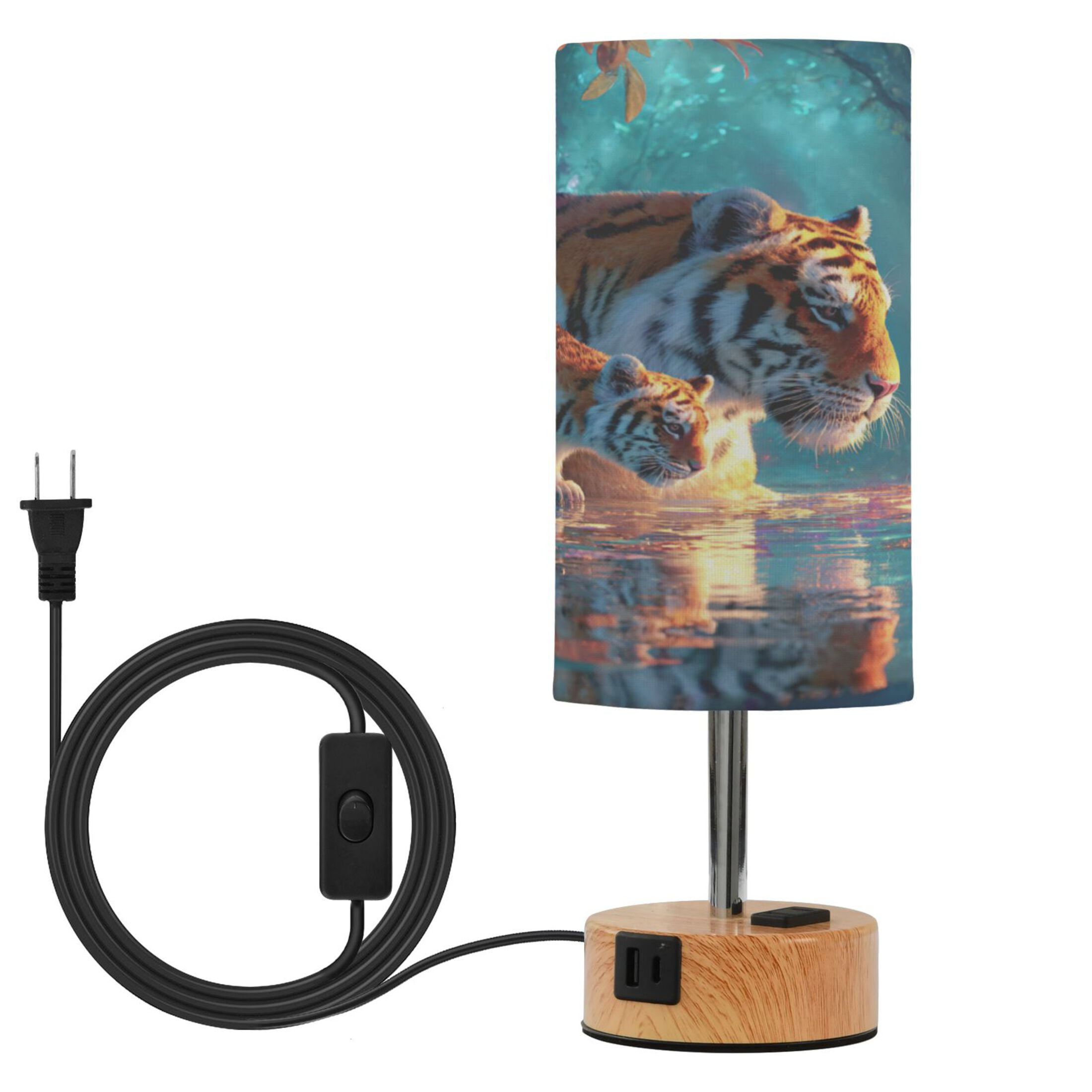 Touch-Control 3-Color Desk Lamp with Plug – Energy-Saving LED + 3 Simultaneous Charging Ports Two Tigers