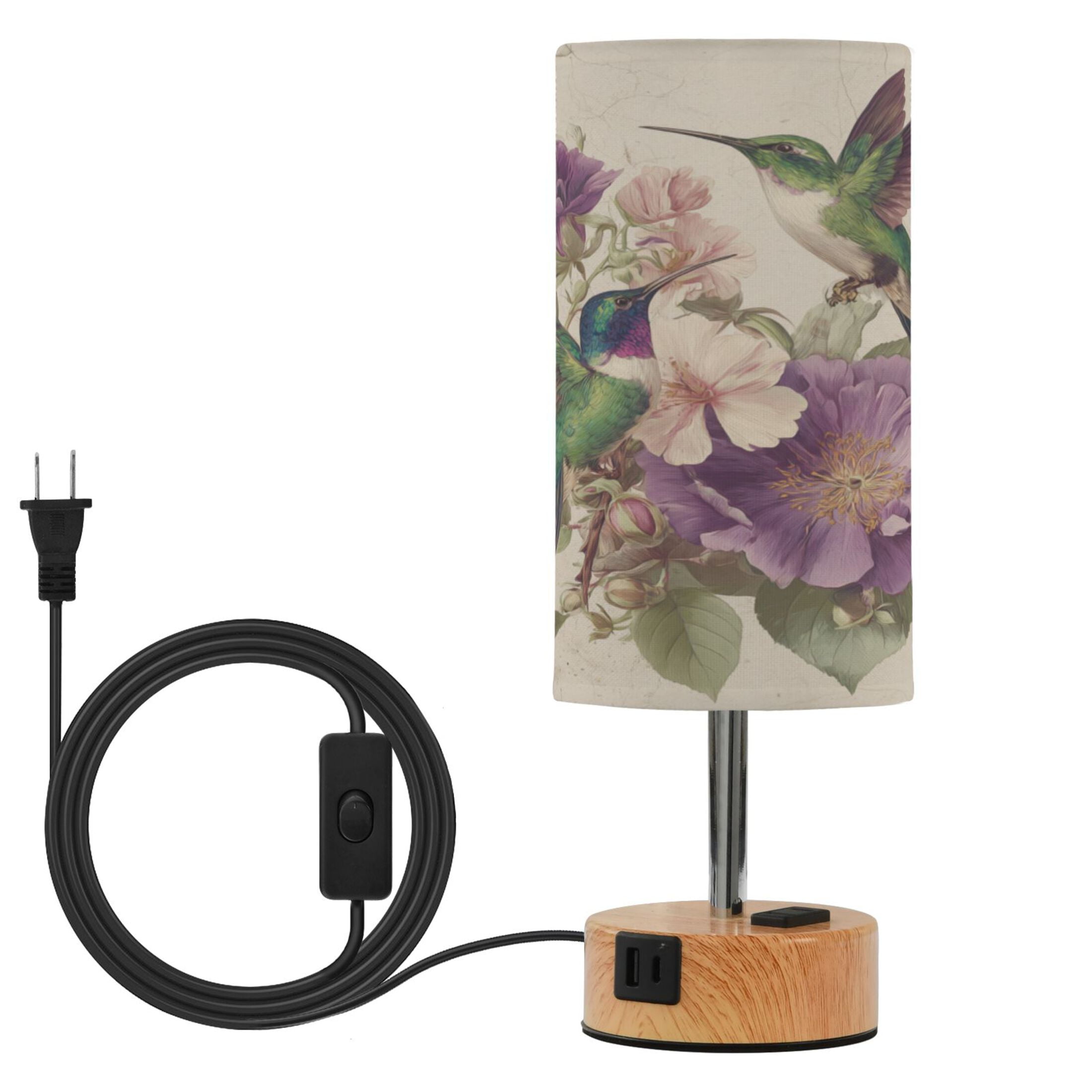 Touch-Control 3-Color Desk Lamp with Plug – Energy-Saving LED + 3 Simultaneous Charging Ports Two Vintage Hummingbirds
