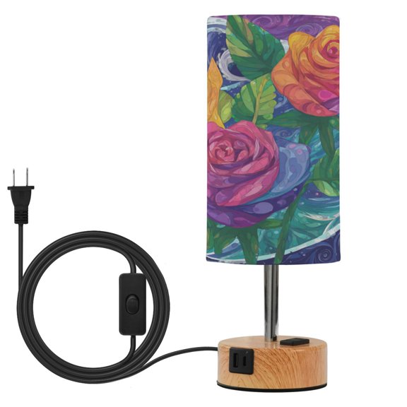 Touch-Control 3-Color Desk Lamp with Plug – Energy-Saving LED + 3 Simultaneous Charging Ports Vibrant Colors Roses