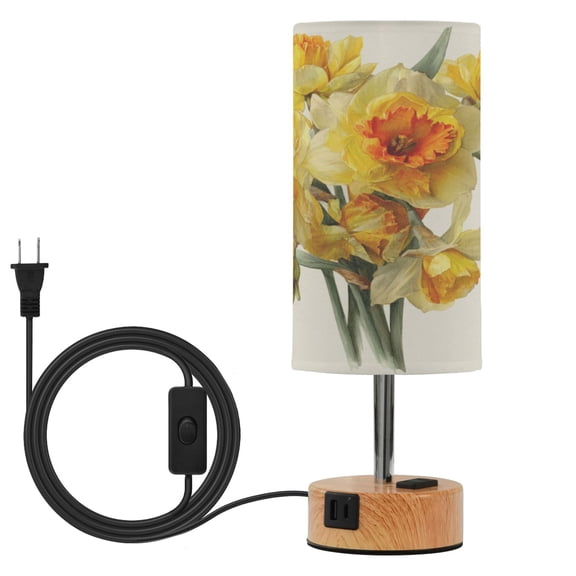 Touch-Control 3-Color Desk Lamp with Plug  Energy-Saving LED + 3 Simultaneous Charging Ports Vintage Watercolor Daffodil Bouquet
