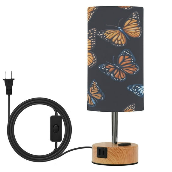 Touch-Control 3-Color Desk Lamp with Plug – Energy-Saving LED + 3 Simultaneous Charging Ports Yellow Blue Butterfly