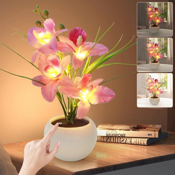 Touch Control Artificial Orchid Flower Night Light - USB Rechargeable LED Table Lamp with Vase, Stepless Dimming, Decorative Landscape Lights for Home Decor, Festival & Party