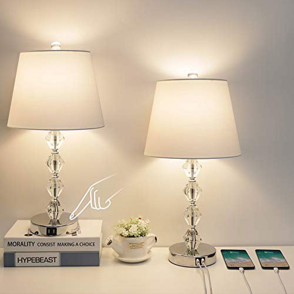 Touch Control Crystal Table Lamp Set of 2, 3 Way Dimmable Bedside Lamp