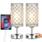 Touch Control Crystal Table Lamps, Modern Bedside Lamps with 2 USB Charging Ports, 3-Way Dimmable Nightstand Lamp for Bedroom Living Room (Bulb Included)