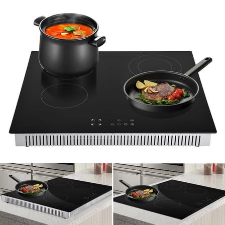 Touch Control Electric Cooktop 4 Burner - 220V Commercial, 2x2000W + 2x1400W, Ceramic Glass Stove Top for Bibimbap Stone Pot