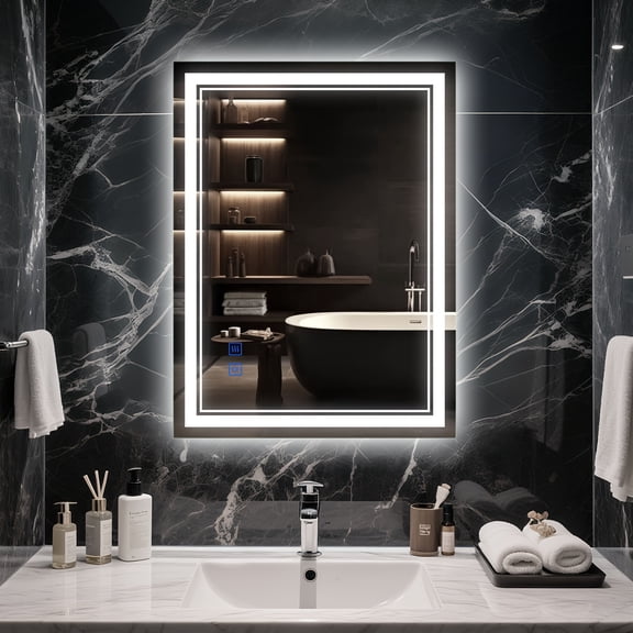 Touch Control LED Bathroom Mirror, 24"-36" Dimmable Defogging Vanity Mirror with Memory, 3-Color Lighting for Makeup Bedroom Barber Closet