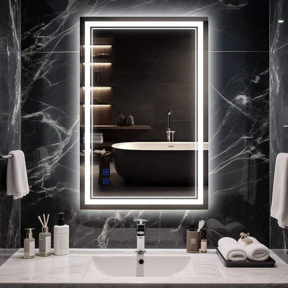 Touch Control LED Bathroom Mirror, 24"-36" Dimmable Defogging Vanity Mirror with Memory, 3-Color Lighting for Makeup Bedroom Barber Closet