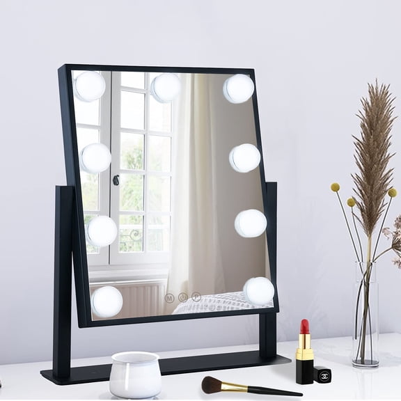 Touch Control Lighted Makeup Mirror with 360° Rotation, 10X Magnification, 3 Dimmable LED Lights