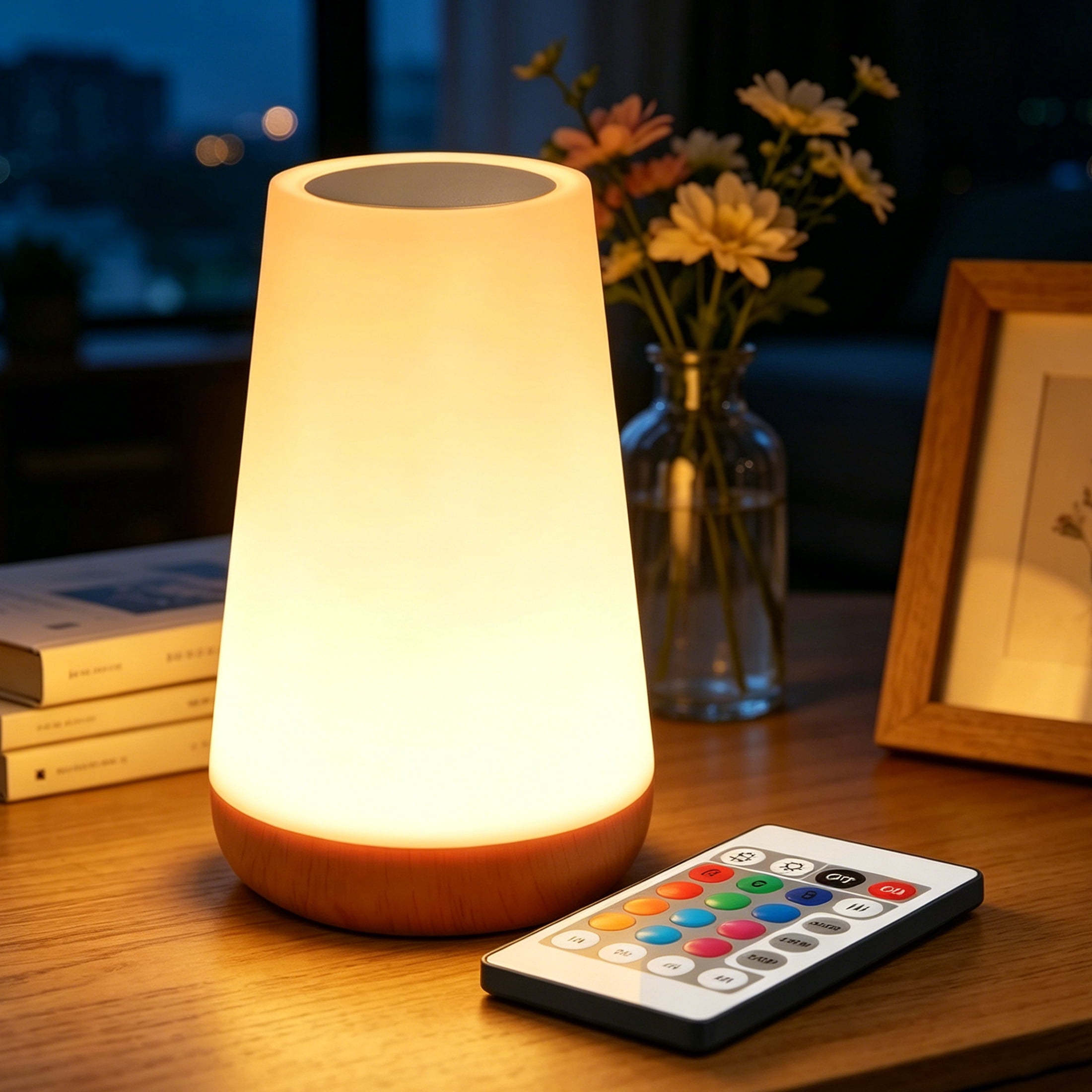 GARITIN Touch Bedside Table Lamp, RGB Color Changing Cordless Rechargeable Dimmable Small Nightstand Lamp with Remote, Portable USB Mini Table Lamp, Kids Night Light for Bedroom Nursery