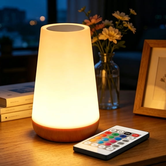 GARITIN Touch Bedside Table Lamp, RGB Color Changing Cordless Rechargeable Dimmable Small Nightstand Lamp with Remote, Portable USB Mini Table Lamp, Kids Night Light for Bedroom Nursery