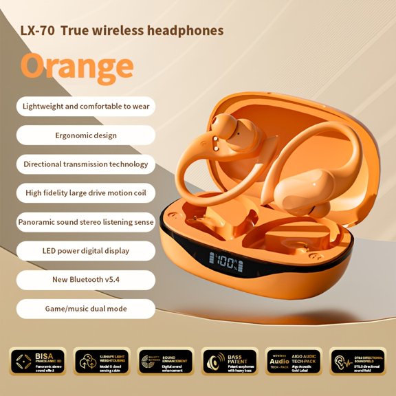 Touch Control Open-Ear Wireless Earphones, ANC & Built-in Mic. Digital Display Charging Case, Ideal for Fitness, Calls and Outdoor Use