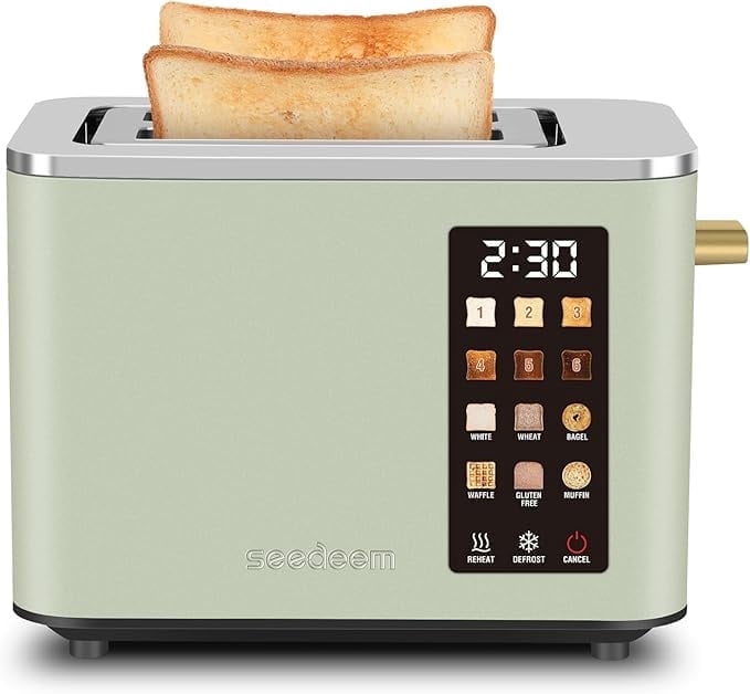 Touch Control Screen Toaster, Smart Stainless Toaster, 6 Shade Setting, 6 Bread Selection, Countdown, Removable Crumb Tray, 900W, Peach Pink