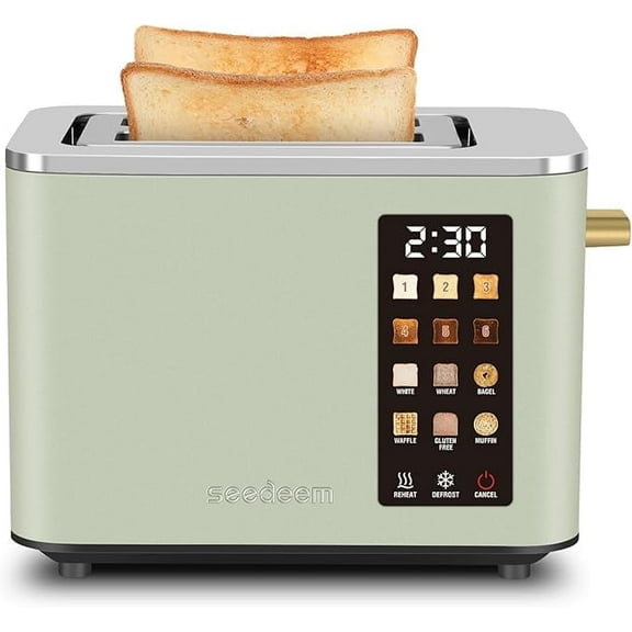 Touch Control Screen Toaster, Smart Stainless Toaster, 6 Shade Setting, 6 Bread Selection, Countdown, Removable Crumb Tray, 900W, Peach Pink