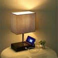 thumbnail image 1 of Touch Control Table Lamp with 2 USB Charging Ports, 1 AC Outlets and 2 Phone Stands, Modern USB Desk Lamp with Black Wooden Base and Grey Shade Suitable for Bedroom, Living Room, 1 of 7