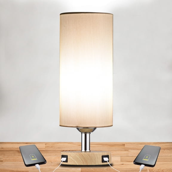 Touch Control Table Lamp, Warm White Bedside Desk with 2 USB Ports for Bedroom Living Room
