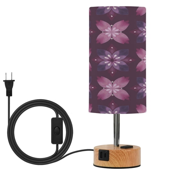 Touch Control Table Lamp with Wood Grain Metal Base, 3 Color Temperature Adjustable LED Eye Caring Desk Lamp for Bedroom Study Amethyst Petal Tiled Motif