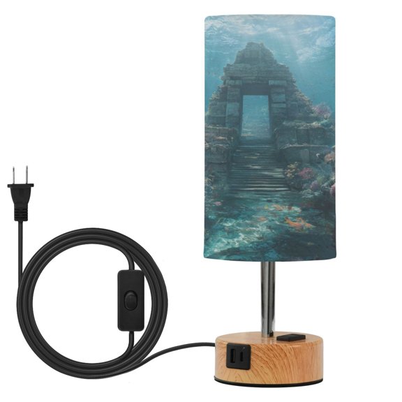 Touch Control Table Lamp with Wood Grain Metal Base, 3 Color Temperature Adjustable LED Eye Caring Desk Lamp for Bedroom Study Ancient Temple Ice Castle