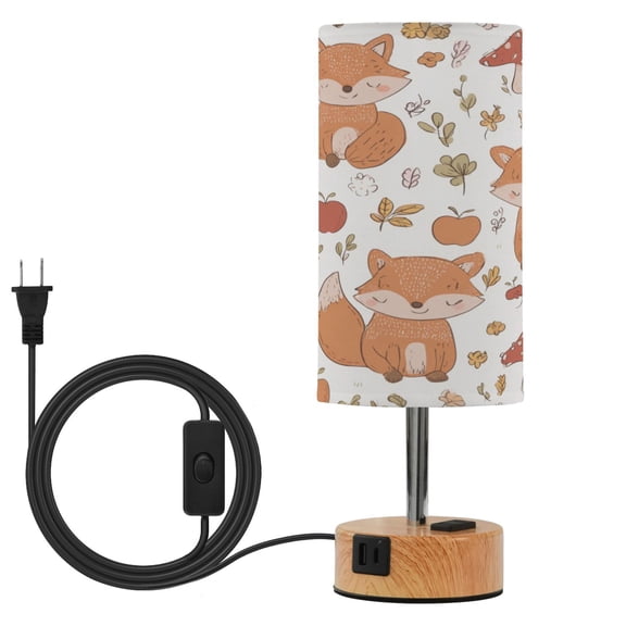 Touch Control Table Lamp with Wood Grain Metal Base, 3 Color Temperature Adjustable LED Eye Caring Desk Lamp for Bedroom Study Autumn Fox Mushroom Scene
