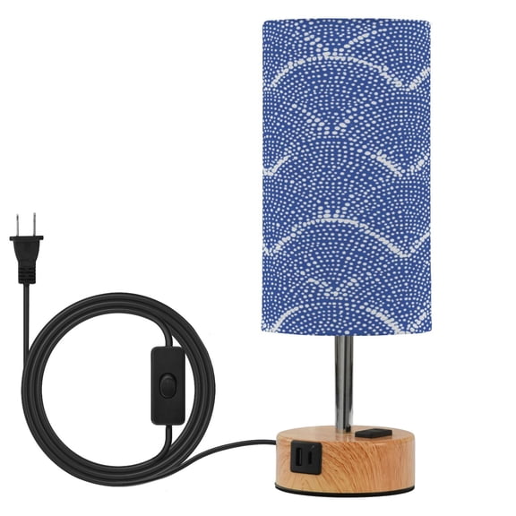Touch Control Table Lamp with Wood Grain Metal Base, 3 Color Temperature Adjustable LED Eye Caring Desk Lamp for Bedroom Study Azure Chevron Zigzag Lines