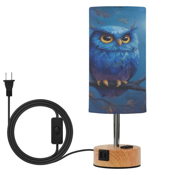 Touch Control Table Lamp with Wood Grain Metal Base, 3 Color Temperature Adjustable LED Eye Caring Desk Lamp for Bedroom Study Blue Owl Antlers Perched