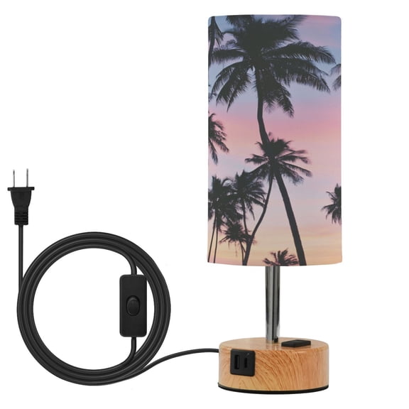 Touch Control Table Lamp with Wood Grain Metal Base, 3 Color Temperature Adjustable LED Eye Caring Desk Lamp for Bedroom Study California Coconut Tree