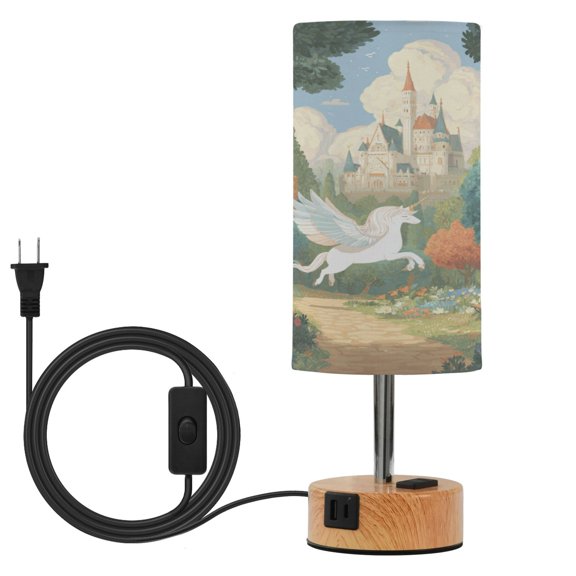 Touch Control Table Lamp with Wood Grain Metal Base, 3 Color Temperature Adjustable LED Eye Caring Desk Lamp for Bedroom Study Cartoon Enchanted Pegasus Scene