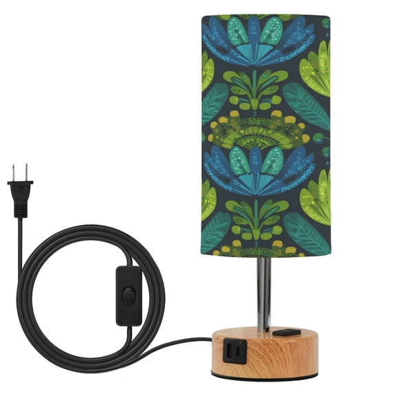 Touch Control Table Lamp with Wood Grain Metal Base, 3 Color Temperature Adjustable LED Eye Caring Desk Lamp for Bedroom Study Emerald Tulip Bold Pattern