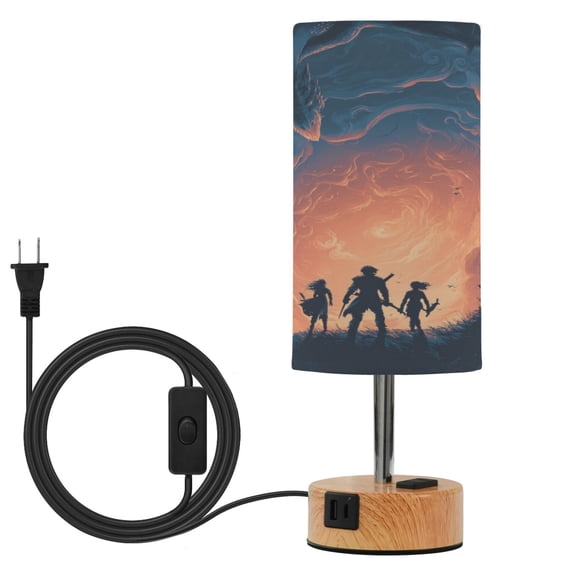 Touch Control Table Lamp with Wood Grain Metal Base, 3 Color Temperature Adjustable LED Eye Caring Desk Lamp for Bedroom Study Fantasy Adventure Game Poster