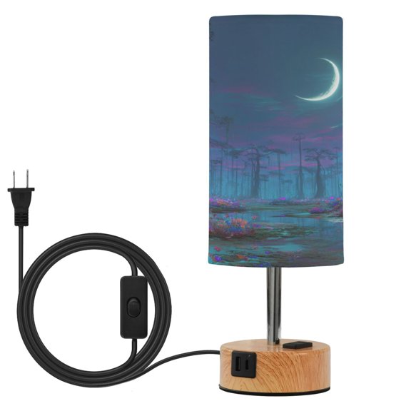 Touch Control Table Lamp with Wood Grain Metal Base, 3 Color Temperature Adjustable LED Eye Caring Desk Lamp for Bedroom Study Glowing Neon Swamp Castle
