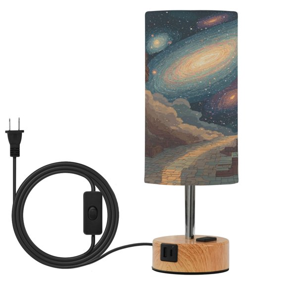 Touch Control Table Lamp with Wood Grain Metal Base, 3 Color Temperature Adjustable LED Eye Caring Desk Lamp for Bedroom Study Pixel Galaxy Library Milky Way