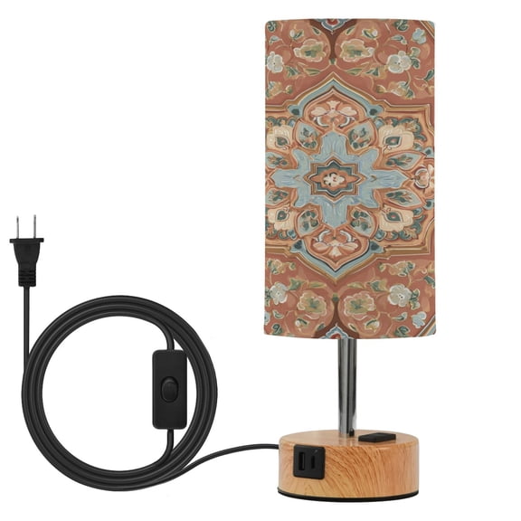 Touch Control Table Lamp with Wood Grain Metal Base, 3 Color Temperature Adjustable LED Eye Caring Desk Lamp for Bedroom Study Terracotta Arabesque Peach Tones