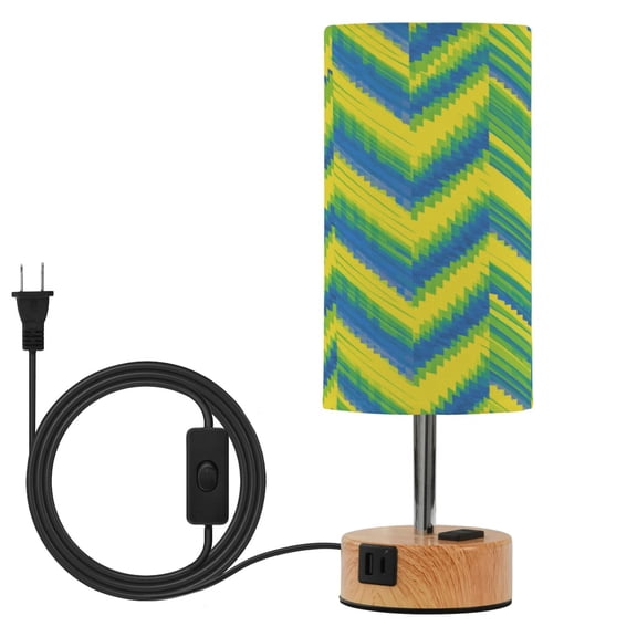 Touch Control Table Lamp with Wood Grain Metal Base, 3 Color Temperature Adjustable LED Eye Caring Desk Lamp for Bedroom Study Vibrant Zigzag Chevron Stripes