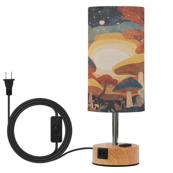 Touch Control Table Lamp with Wood Grain Metal Base, 3 Color Temperature Adjustable LED Eye Caring Desk Lamp for Bedroom Study Whimsical Mushroom Night