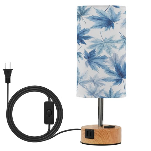 Touch Control Table Lamp with LED Bulb Bedside Lamp for Bedroom Living Room Abstract Blue Maple Leaves