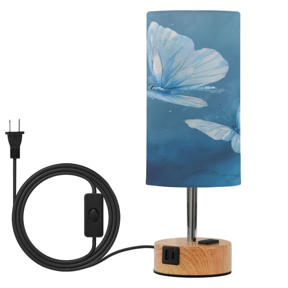 Touch Control Table Lamp with LED Bulb Bedside Lamp for Bedroom Living Room Abstract Blue and White Butterfly