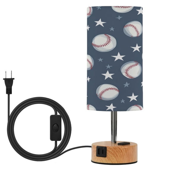 Touch Control Table Lamp with LED Bulb Bedside Lamp for Bedroom Living Room Baseball Stars Pattern