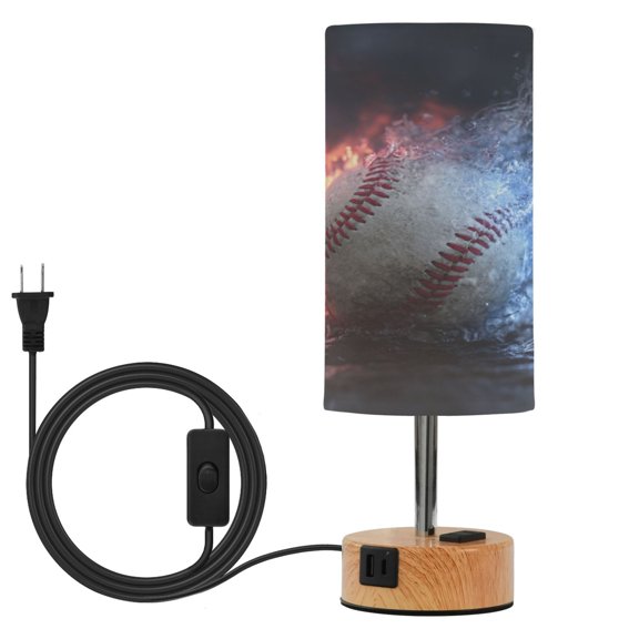 Touch Control Table Lamp with LED Bulb Bedside Lamp for Bedroom Living Room Baseball with Water and Fire