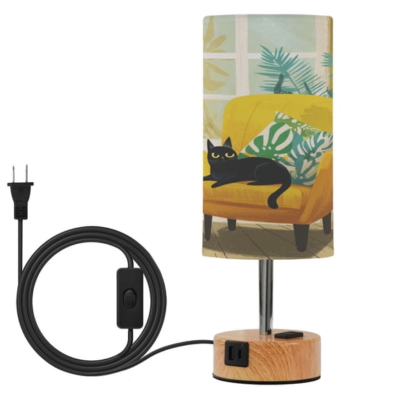 Touch Control Table Lamp with LED Bulb Bedside Lamp for Bedroom Living Room Black Cat Lounging