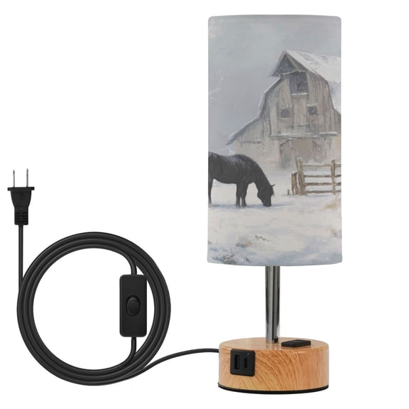 Touch Control Table Lamp with LED Bulb Bedside Lamp for Bedroom Living Room Black Horse and An Old Barn