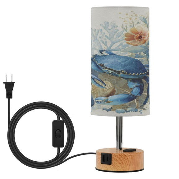 Touch Control Table Lamp with LED Bulb Bedside Lamp for Bedroom Living Room Blue Crab and Shells