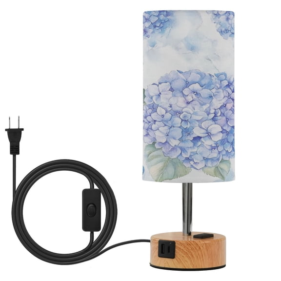 Touch Control Table Lamp with LED Bulb Bedside Lamp for Bedroom Living Room Blue Hydrangea Pattern