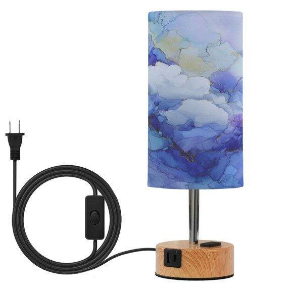 Touch Control Table Lamp with LED Bulb Bedside Lamp for Bedroom Living Room Blue Ink Clouds