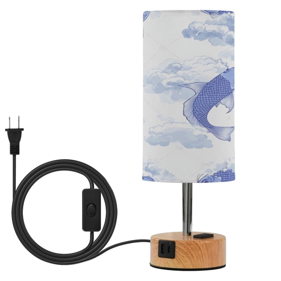 Touch Control Table Lamp with LED Bulb Bedside Lamp for Bedroom Living Room Blue Koi Fish