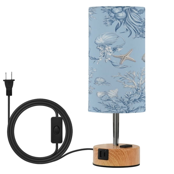 Touch Control Table Lamp with LED Bulb Bedside Lamp for Bedroom Living Room Blue Oceanic Scene