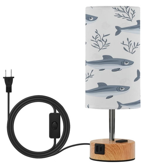 Touch Control Table Lamp with LED Bulb Bedside Lamp for Bedroom Living Room Blue Sardines and Seaweed
