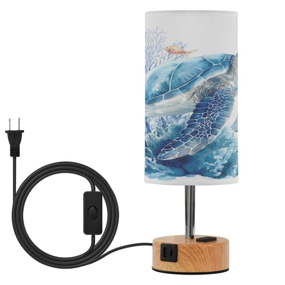 Touch Control Table Lamp with LED Bulb Bedside Lamp for Bedroom Living Room Blue Sea Turtle Pattern